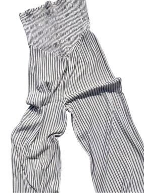 American Eagle Outfitters Striped Smocked Jumpsuit - White and Gray